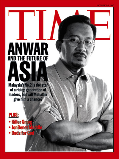 Satu dunia menyanjung Anwar. Imej dari Time Magazine.
