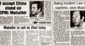 Keratan akhbar tentang Memali oleh Musa Hitam dan Dr Mahathir masa di China. Imej dari jejarikami.blogspot