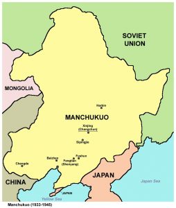 Manchukuo atau Negara Manchuria dipisahkan dari China oleh pihak Jepun. Imej dari Wikipedia.