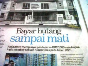 Keratan akhbar tentang harga rumah. Imej dari wakdi.com