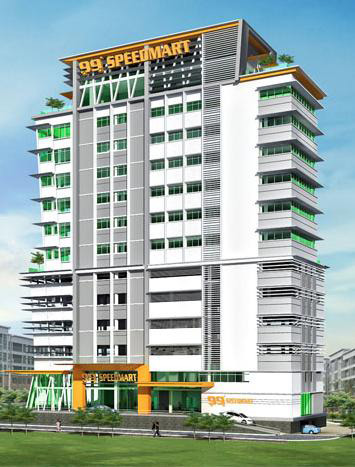 Ibu Pejabat Speeemart yang terletak di Klang ni mempunyai 16 tingkat. Imej dari 99speedmart.com